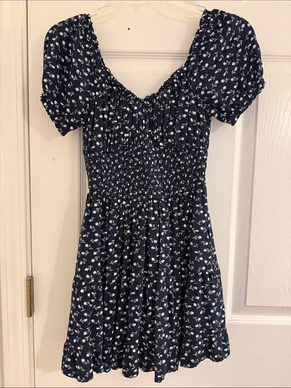 Hollister Navy Blue Floral Smocked Mini Dress